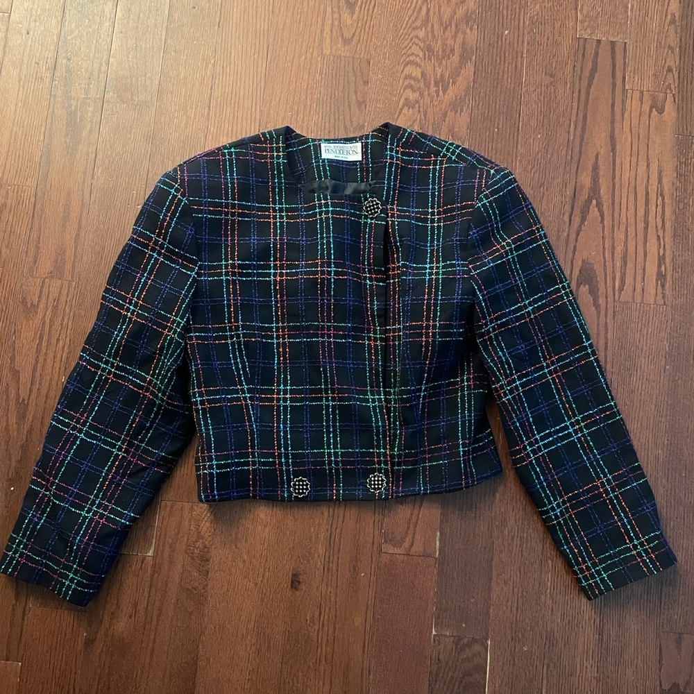 Vintage 1980s cropped jacket  plaid multi color medium large 10 Heathers